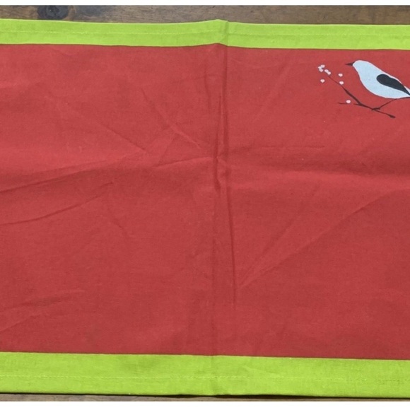 Rock Flower Paper Placemats / Green Red / Chickadee Bird / Cotton / 20" x 14" - Picture 2 of 6